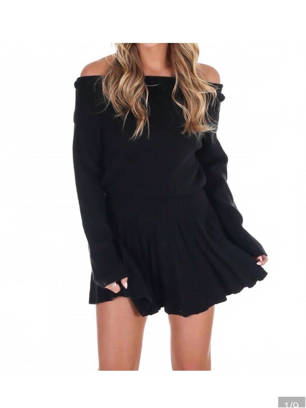 Mable New With Tags Off-Shoulder Knit Sweater MiniDress Ribbed fit&flare Size M